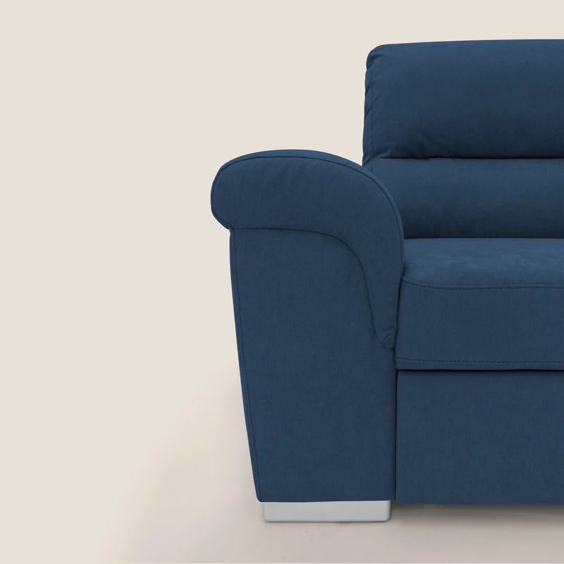 Minerva canapé d'angle avec angle et pouf extractible en tissu doux imperméable T02 bleu