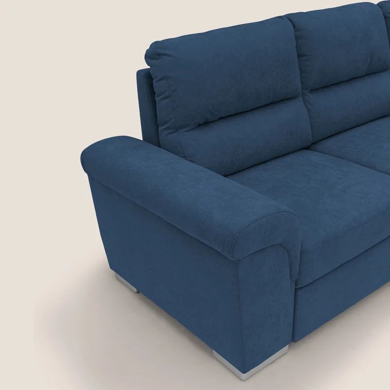 Minerva canapé d'angle avec angle et pouf extractible en tissu doux imperméable T02 bleu
