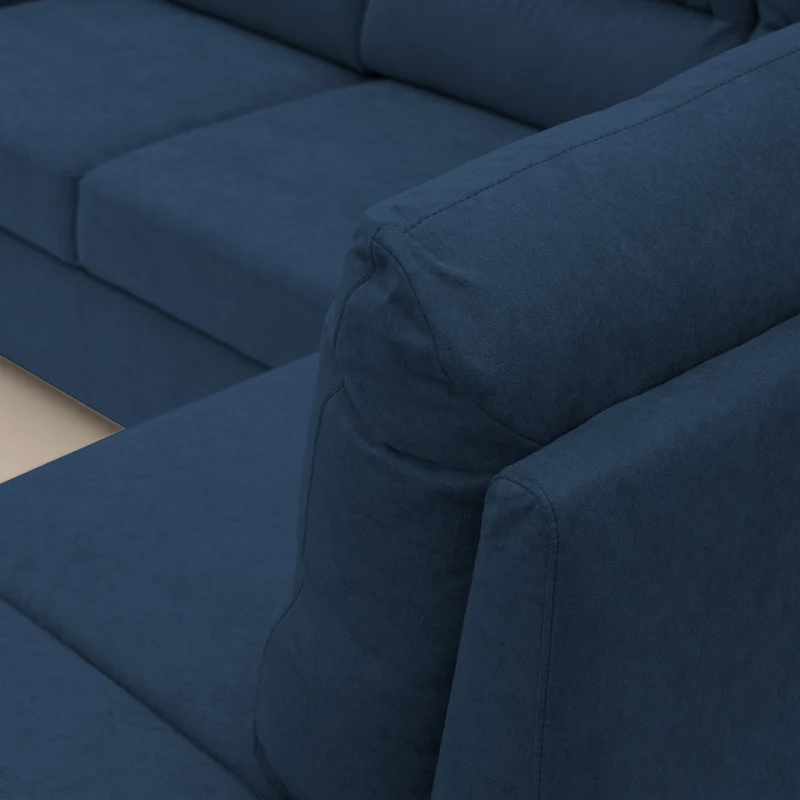 Minerva canapé d'angle avec angle et pouf extractible en tissu doux imperméable T02 bleu