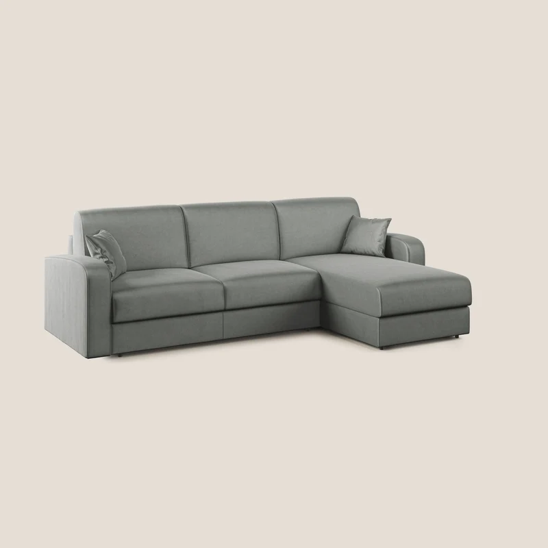 Lebron Canapé-lit d’angle avec méridienne en velours doux T01 gris clair