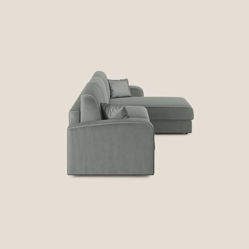 Lebron Canapé-lit d’angle avec méridienne en velours doux T01 gris clair