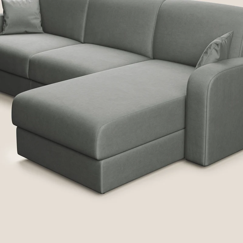 Lebron Canapé-lit d’angle avec méridienne en velours doux T01 gris clair