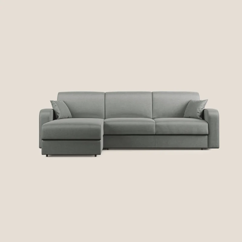 Lebron Canapé-lit d’angle avec méridienne en velours doux T01 gris clair