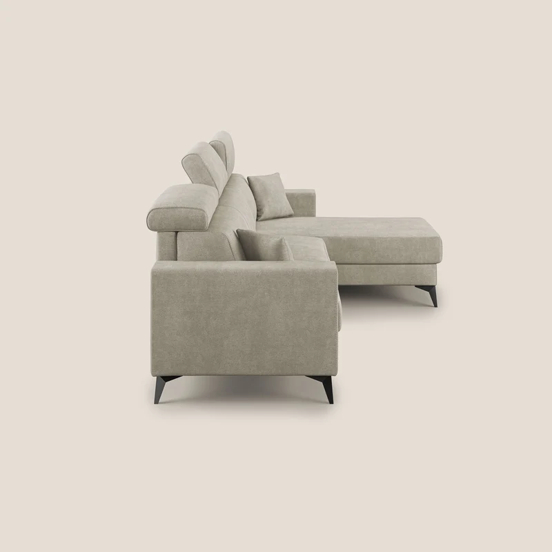 Pegaso canapé convertible d'angle avec têtières inclinables en tissu doux imperméable T02 crème