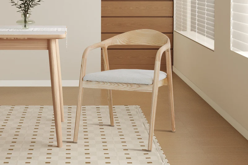 Chaise Claire Frêne Naturel Tissu chenille Beige