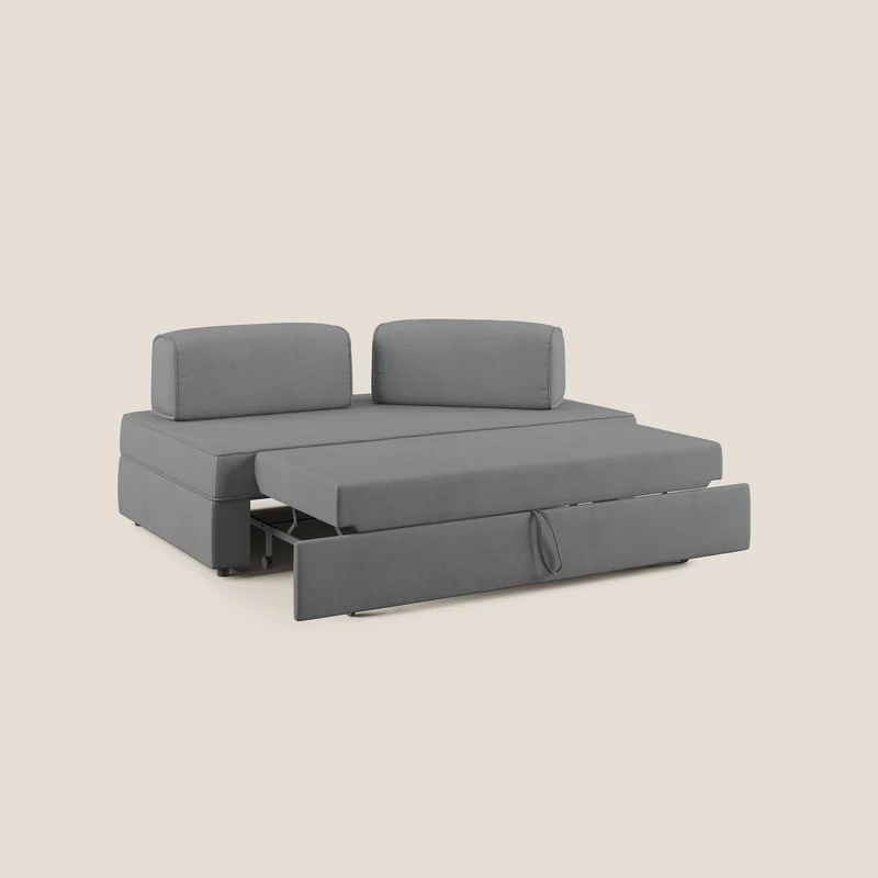 Liberty canapé avec pouf extractible et dossier amovible en tissu doux imperméable T02 gris