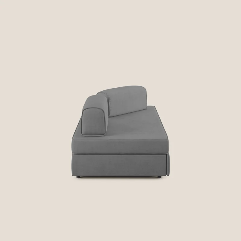 Liberty canapé avec pouf extractible et dossier amovible en tissu doux imperméable T02 gris