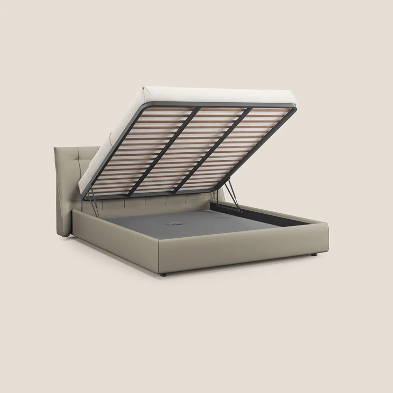 Clizia Lit de design avec coffre de rangement en simili-cuir imperméable T04 Taupe tortora