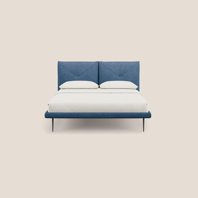 Jolie lit à double panneau et pieds hauts en métal en tissu détachable T18 bleu