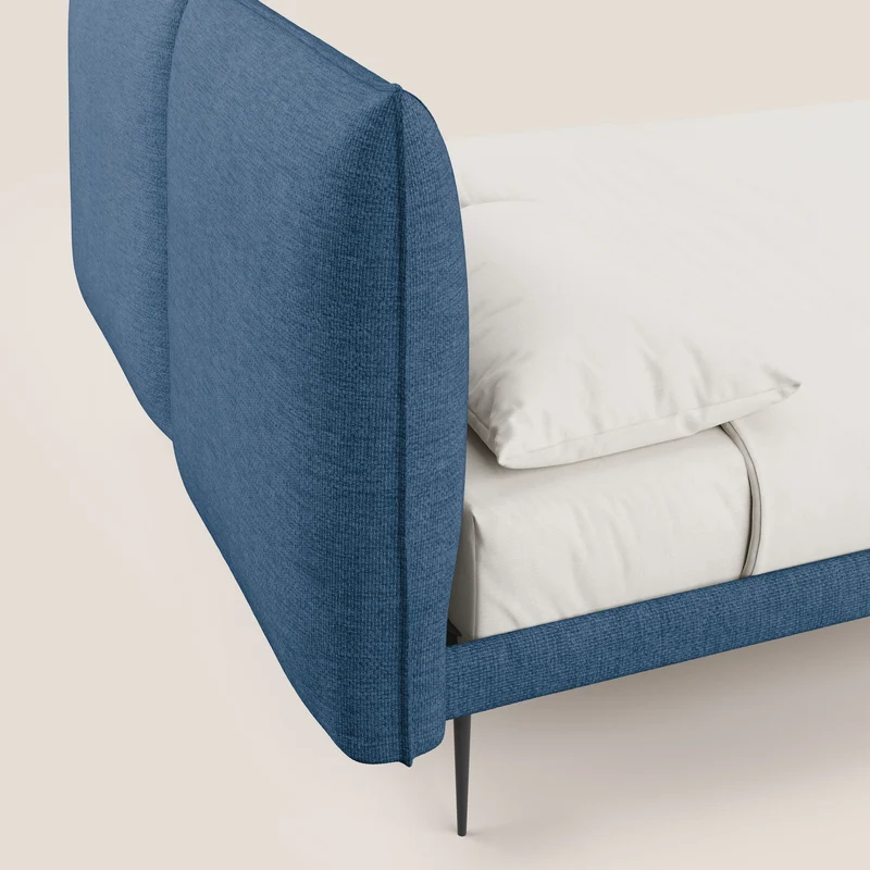 Jolie lit à double panneau et pieds hauts en métal en tissu détachable T18 bleu