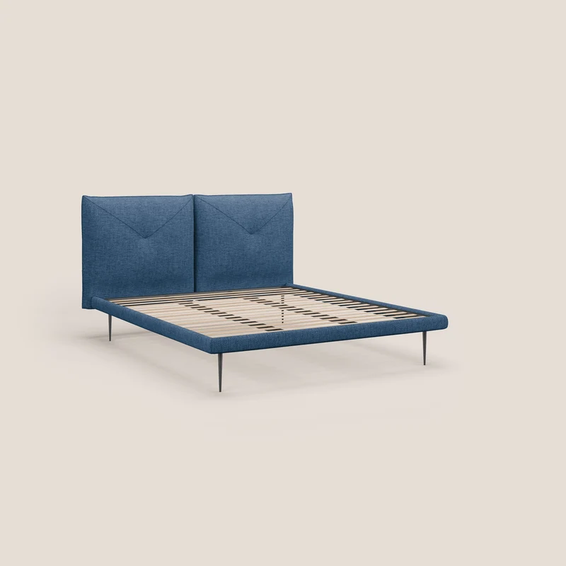Jolie lit à double panneau et pieds hauts en métal en tissu détachable T18 bleu