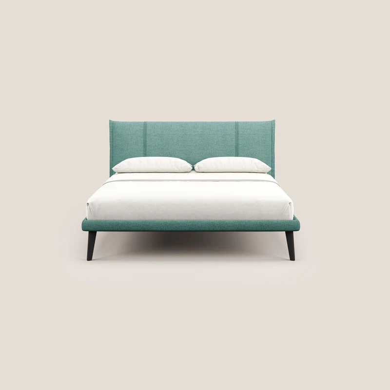 Klaus lit moderne avec pieds foncés et tissu flammé imperméable T03 vert d'eau