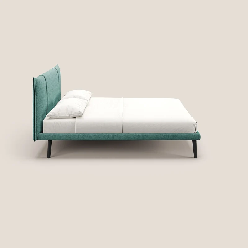 Klaus lit moderne avec pieds foncés et tissu flammé imperméable T03 vert d'eau