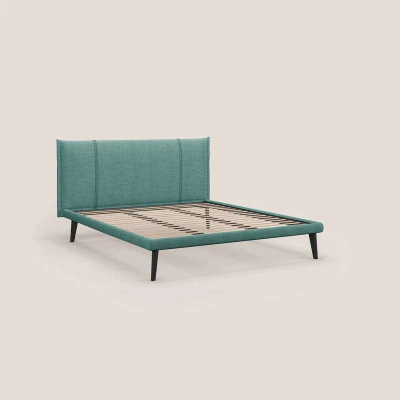 Klaus lit moderne avec pieds foncés et tissu flammé imperméable T03 vert d'eau