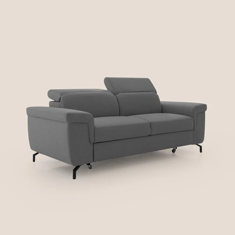 Aisha canapé avec repose-pieds extractible pieds hauts et têtières réglables en tissu détachable T05 anthracite