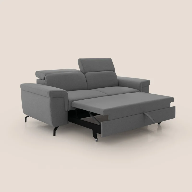 Aisha canapé avec repose-pieds extractible pieds hauts et têtières réglables en tissu détachable T05 anthracite