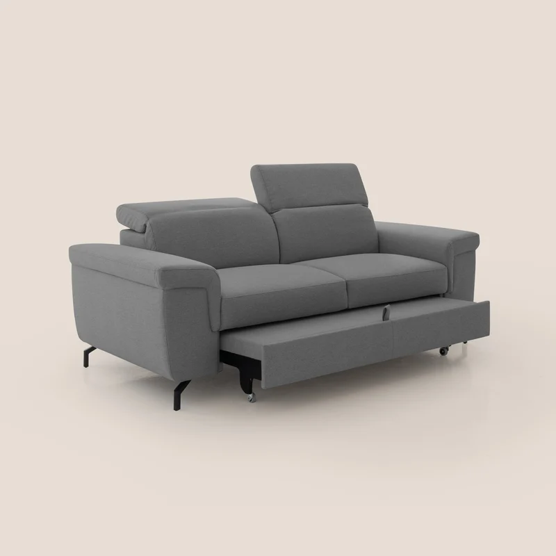 Aisha canapé avec repose-pieds extractible pieds hauts et têtières réglables en tissu détachable T05 anthracite