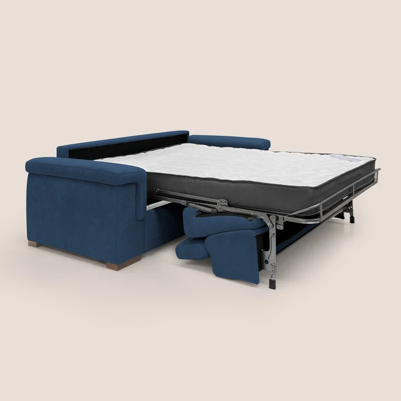 Giunone canapé convertible avec matelas de 18 cm et têtières inclinables en tissu imperméable T02 bleu
