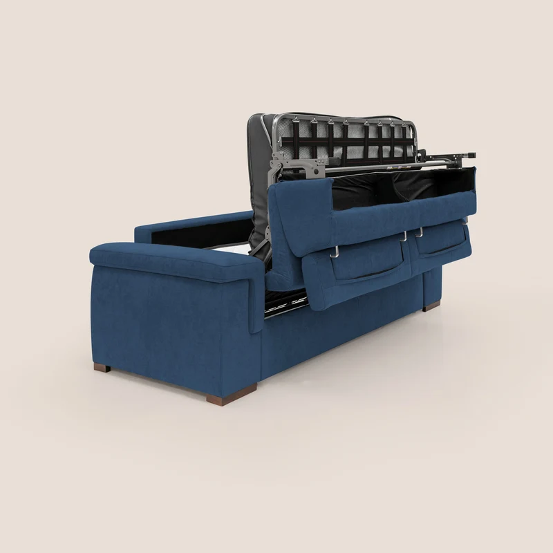 Giunone canapé convertible avec matelas de 18 cm et têtières inclinables en tissu imperméable T02 bleu