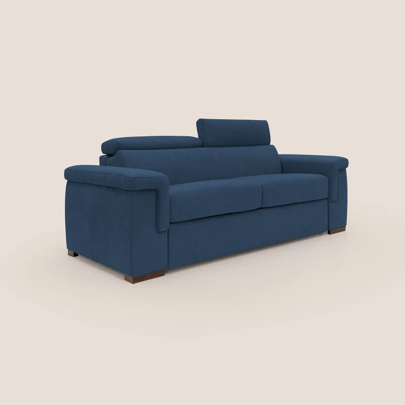 Giunone canapé convertible avec matelas de 18 cm et têtières inclinables en tissu imperméable T02 bleu