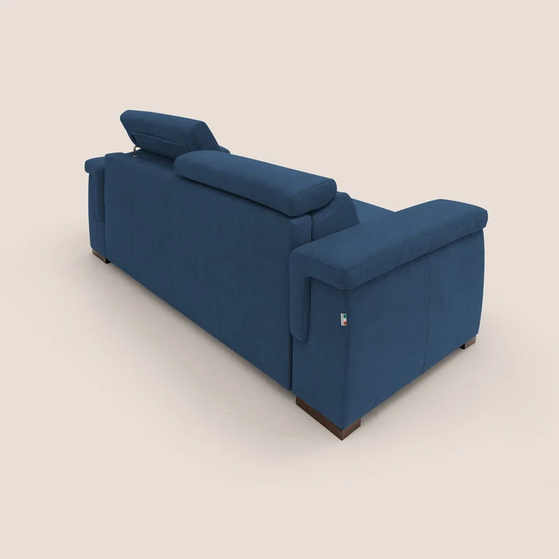 Giunone canapé convertible avec matelas de 18 cm et têtières inclinables en tissu imperméable T02 bleu