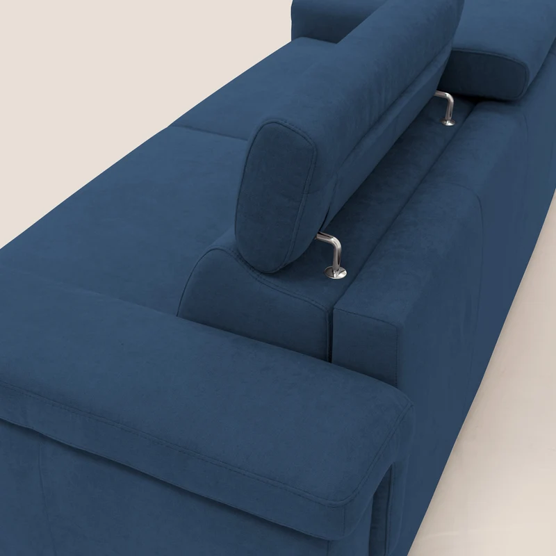 Giunone canapé convertible avec matelas de 18 cm et têtières inclinables en tissu imperméable T02 bleu