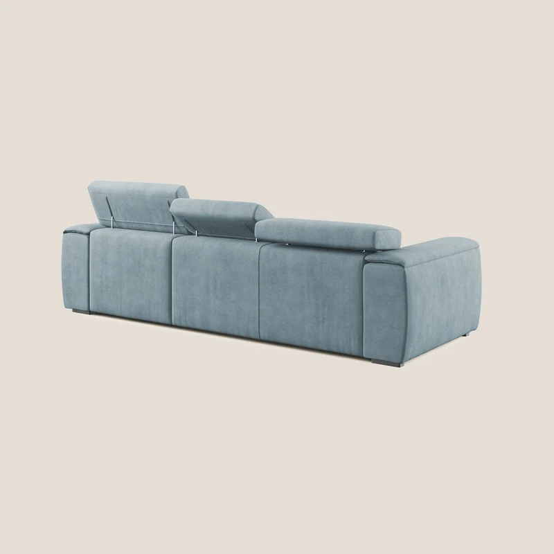 Zeno canapé d'angle et pouf extractible en tissu doux imperméable T02 Bleu pastel