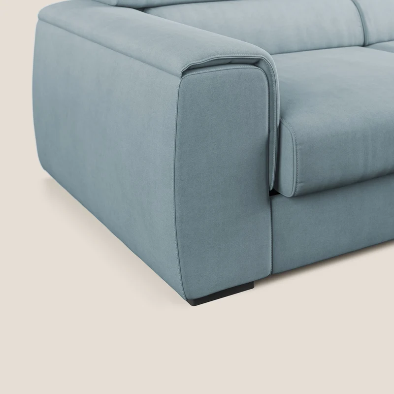 Zeno canapé d'angle et pouf extractible en tissu doux imperméable T02 Bleu pastel