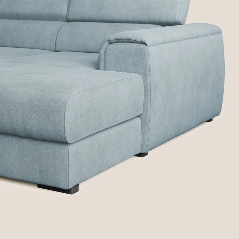 Zeno canapé d'angle et pouf extractible en tissu doux imperméable T02 Bleu pastel