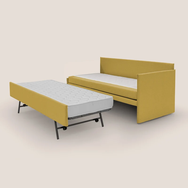 Durini Canapé duplex avec lits jumeaux et tissu effet coton imperméable T13 jaune