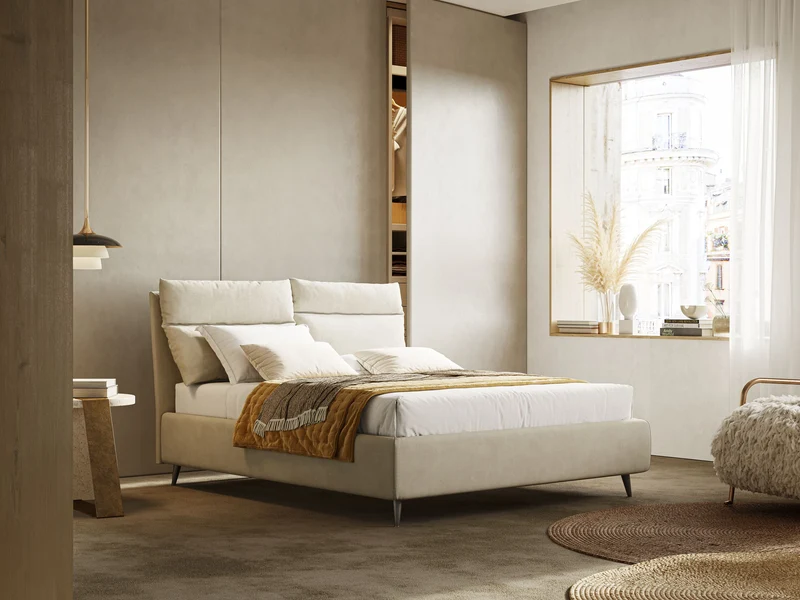 Jerry lit coffre et coussins réglables en tissu détachable T17 crème
