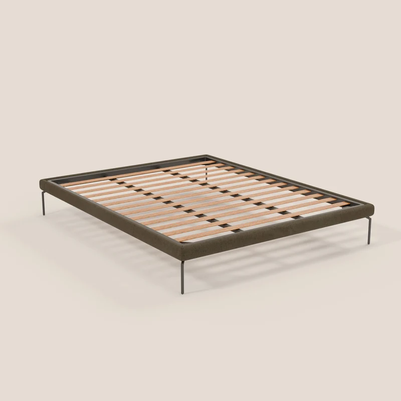 Ring sommier déhoussable avec pieds H 24cm en tissu imperméable T14 marron