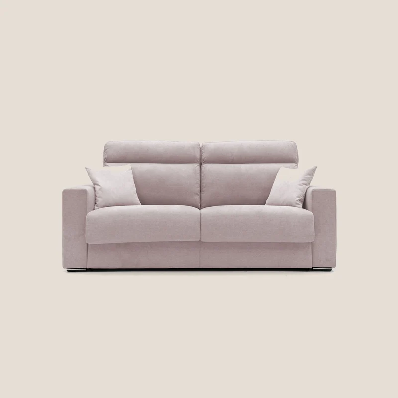 Nikita canapé lit convertible avec haut dossier moelleux en tissu doux imperméable T02 rose