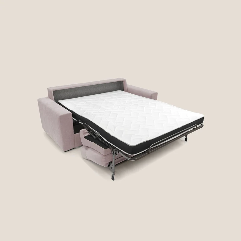 Nikita canapé lit convertible avec haut dossier moelleux en tissu doux imperméable T02 rose