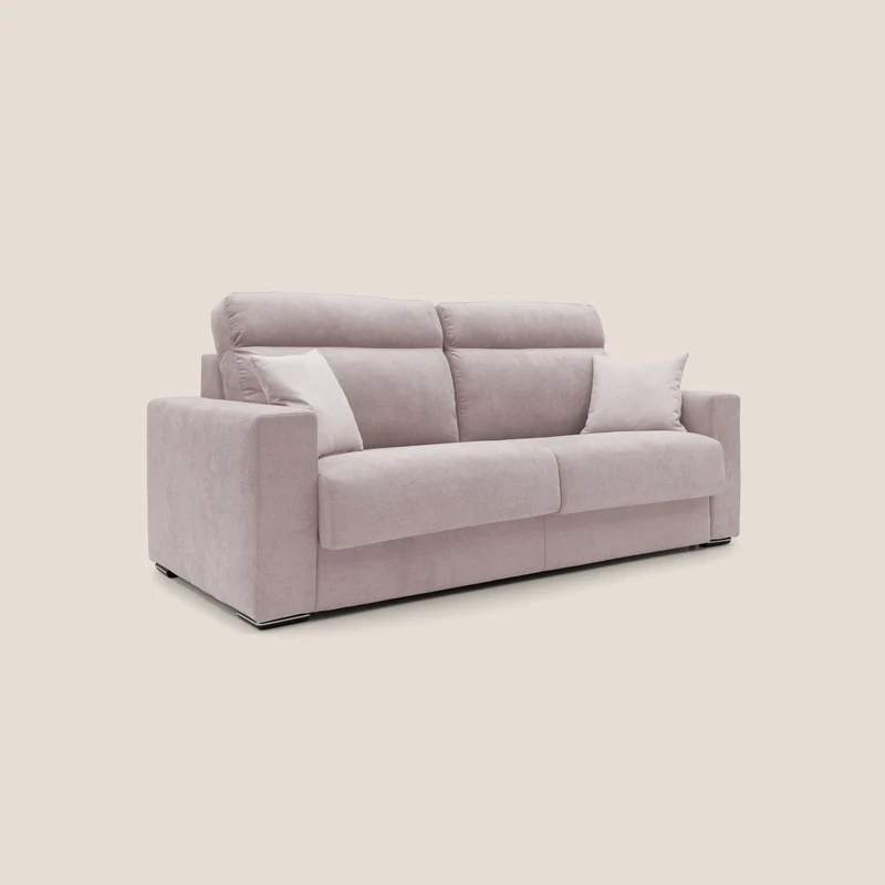 Nikita canapé lit convertible avec haut dossier moelleux en tissu doux imperméable T02 rose