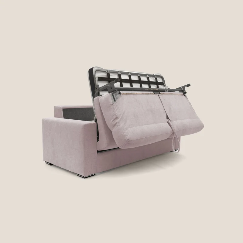 Nikita canapé lit convertible avec haut dossier moelleux en tissu doux imperméable T02 rose