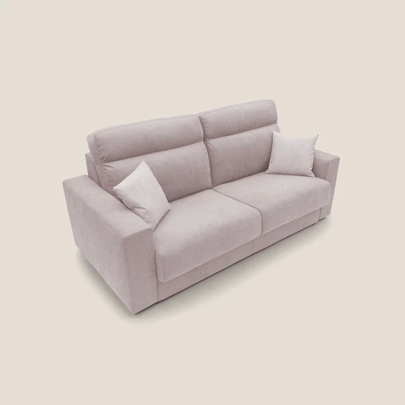 Nikita canapé lit convertible avec haut dossier moelleux en tissu doux imperméable T02 rose