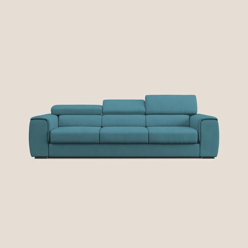 Zeno Canapé avec pouf extractible à 3 assises en tissu doux imperméable T02 bleu ciel