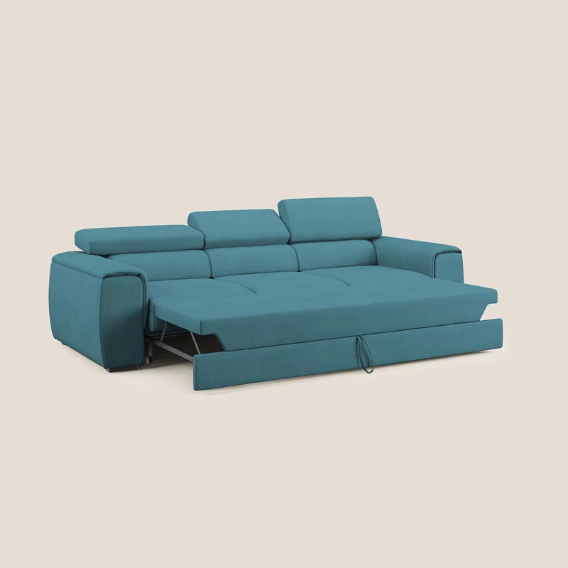 Zeno Canapé avec pouf extractible à 3 assises en tissu doux imperméable T02 bleu ciel