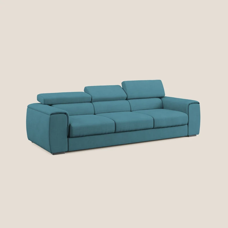 Zeno Canapé avec pouf extractible à 3 assises en tissu doux imperméable T02 bleu ciel