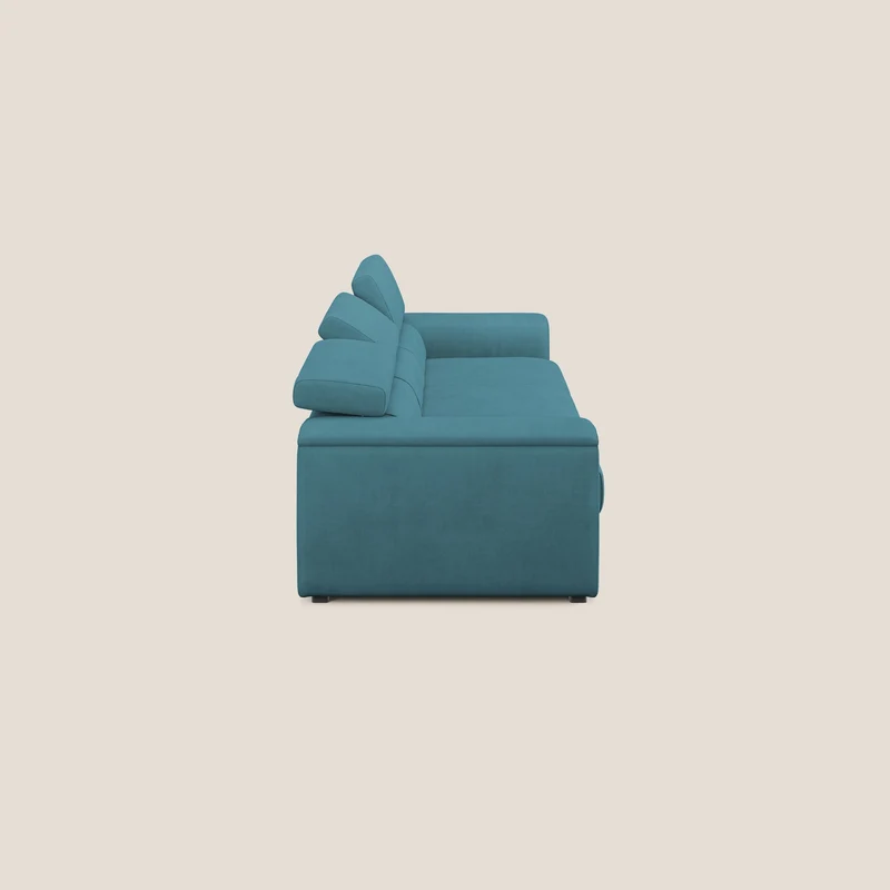 Zeno Canapé avec pouf extractible à 3 assises en tissu doux imperméable T02 bleu ciel