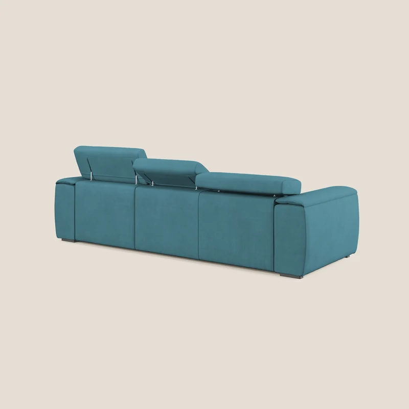 Zeno Canapé avec pouf extractible à 3 assises en tissu doux imperméable T02 bleu ciel