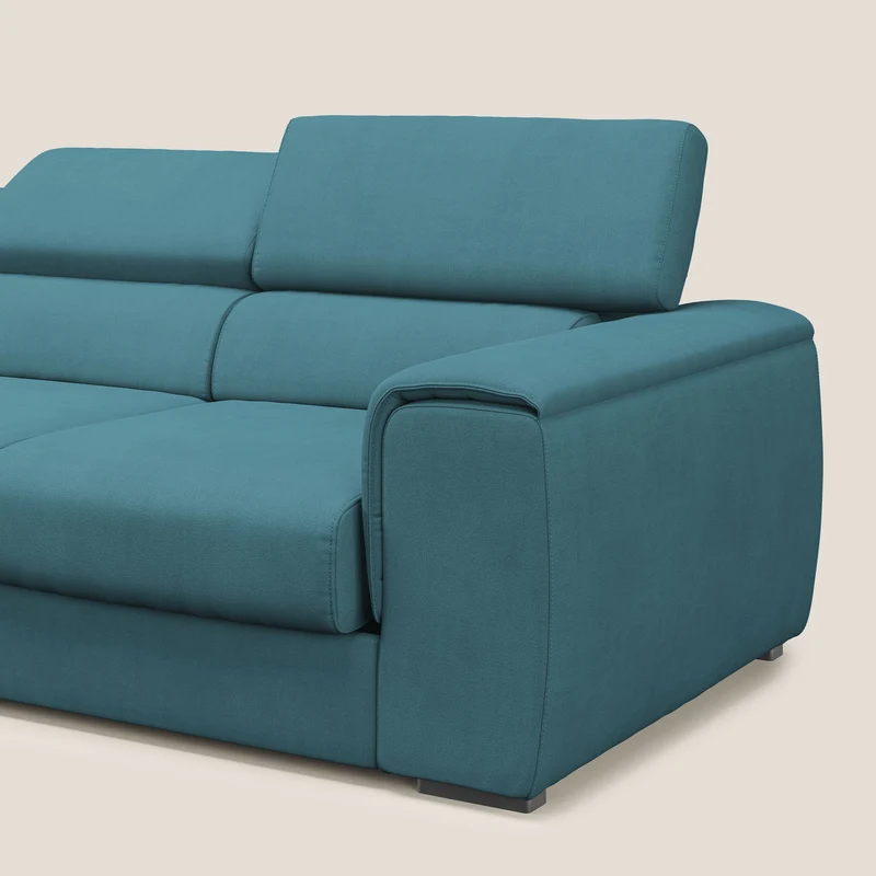 Zeno Canapé avec pouf extractible à 3 assises en tissu doux imperméable T02 bleu ciel
