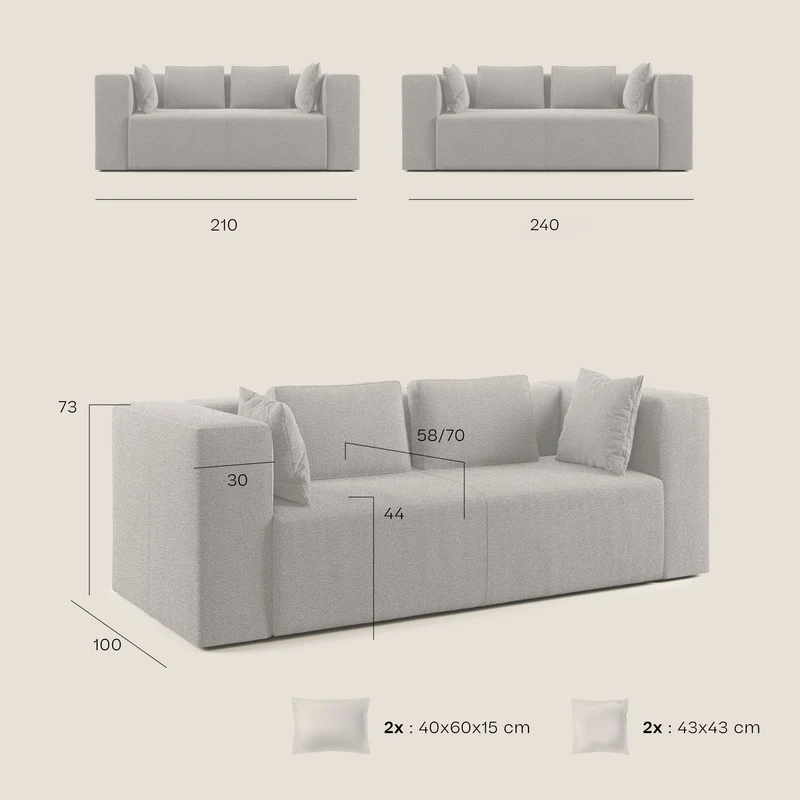 Nettuno canapé moderne modulable en bouclette douce T07 gris
