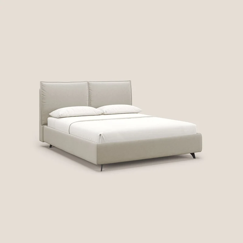 Nives lit rembourré avec coffre déhoussable en microfibre velours imperméable T09 beige