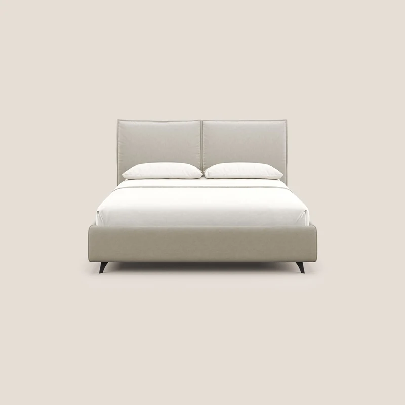 Nives lit rembourré avec coffre déhoussable en microfibre velours imperméable T09 beige