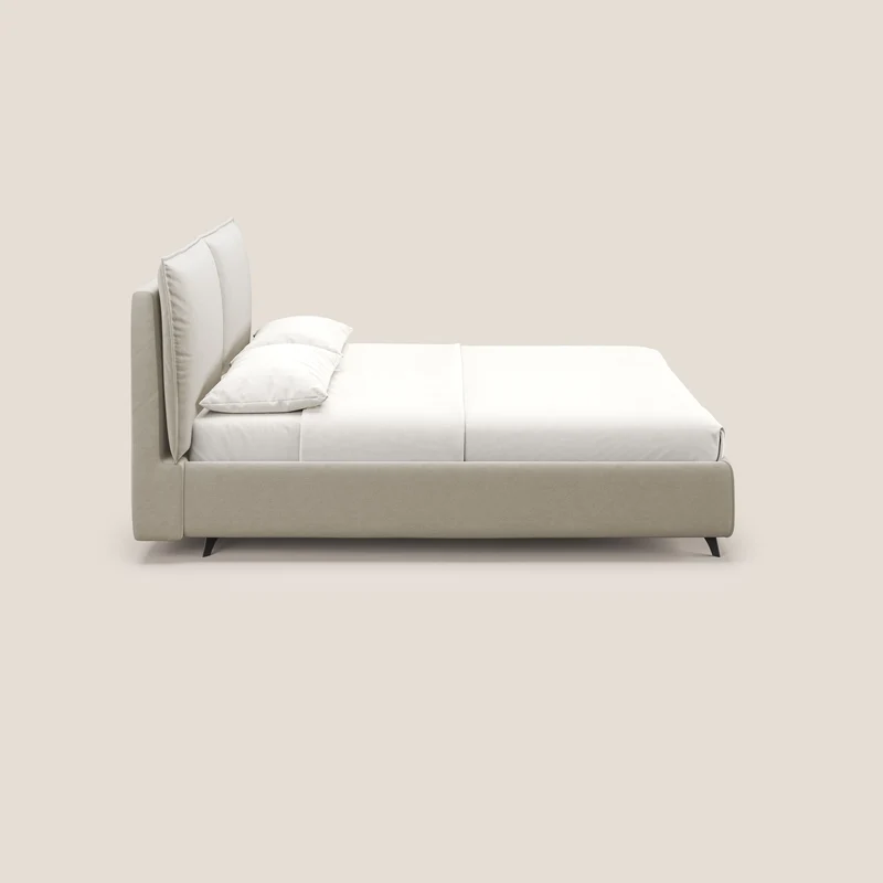 Nives lit rembourré avec coffre déhoussable en microfibre velours imperméable T09 beige