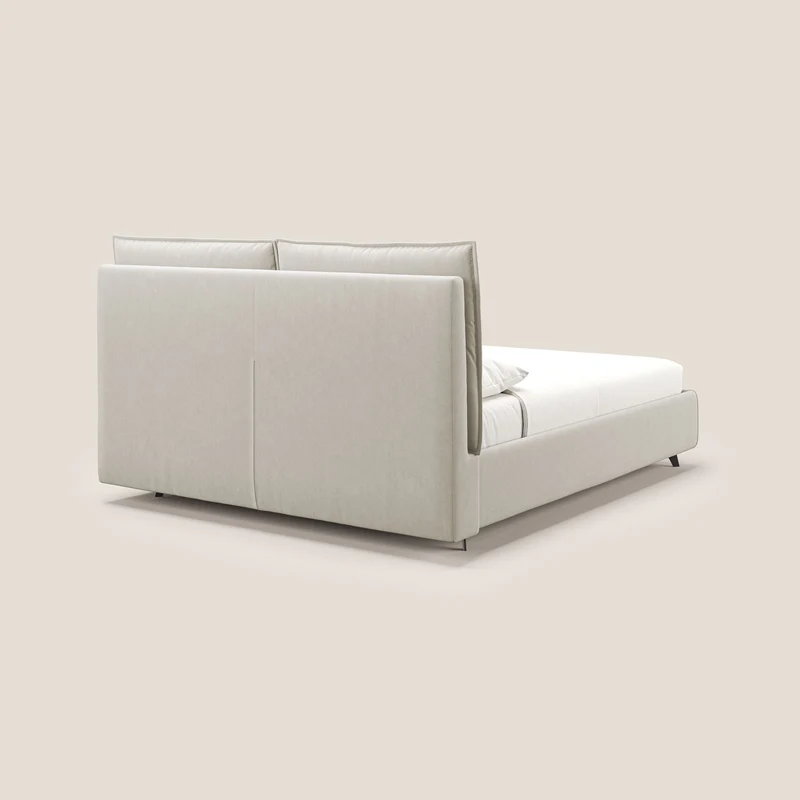 Nives lit rembourré avec coffre déhoussable en microfibre velours imperméable T09 beige