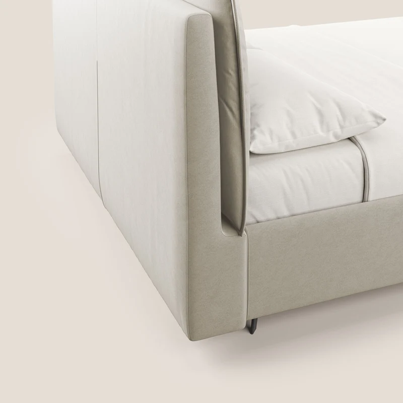 Nives lit rembourré avec coffre déhoussable en microfibre velours imperméable T09 beige