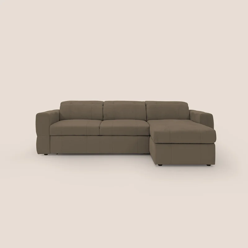Kronos Canapé d'angle avec pouf extractible et coffre de rangement en microfibre imperméable T11 marron